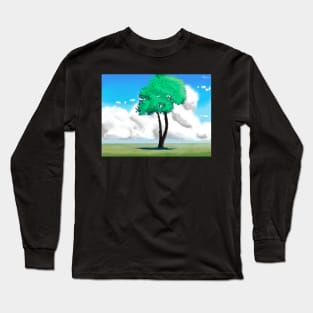 Peaceful Single Tree Scenery - Standalone Tree in Green Field Long Sleeve T-Shirt